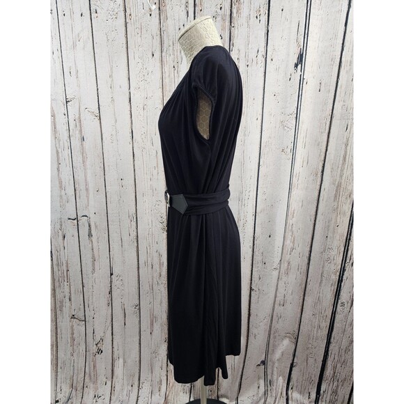 LM Women's M Iris Setlakwe Black Short Sleeve Belted Bamboo Soft Shirt Dress EUC - Picture 2 of 9